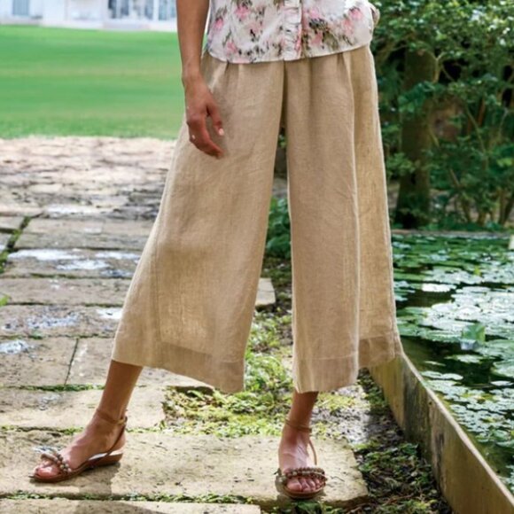 Sundance 'Essie' 100% Linen Wide Leg Crop Pants Size 10 - Picture 1 of 16